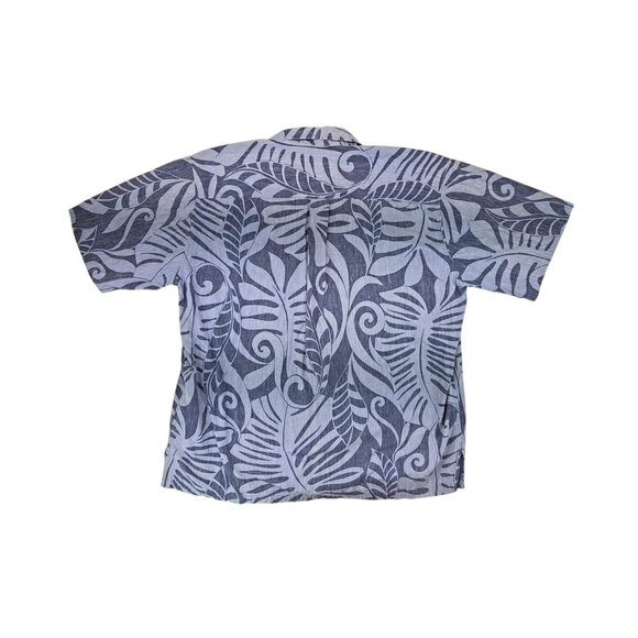 Vintage Cooke Street Honolulu Blue Leaf Aloha Button-Up Shirt XL Hawaiian Tiki - Picture 2 of 6